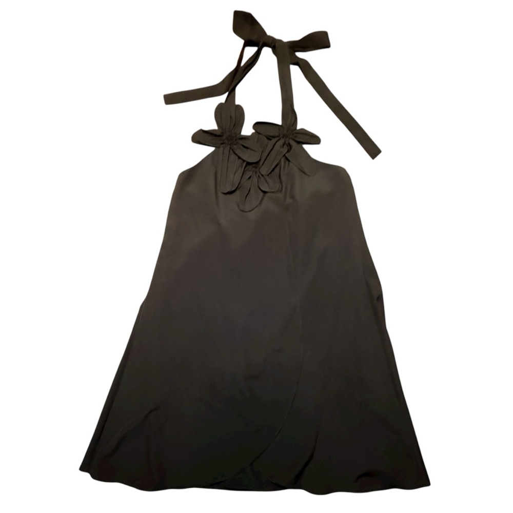 NWT Tahari Black Flower Tie Neck Halter Mini Swing Dress Size 8 MSRP $318